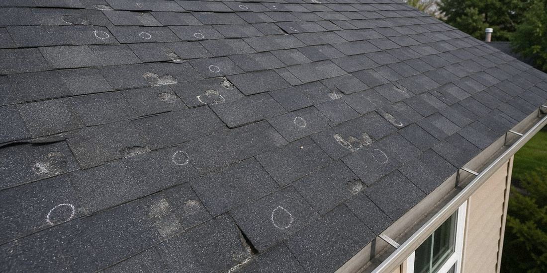 Hail damage on a roof